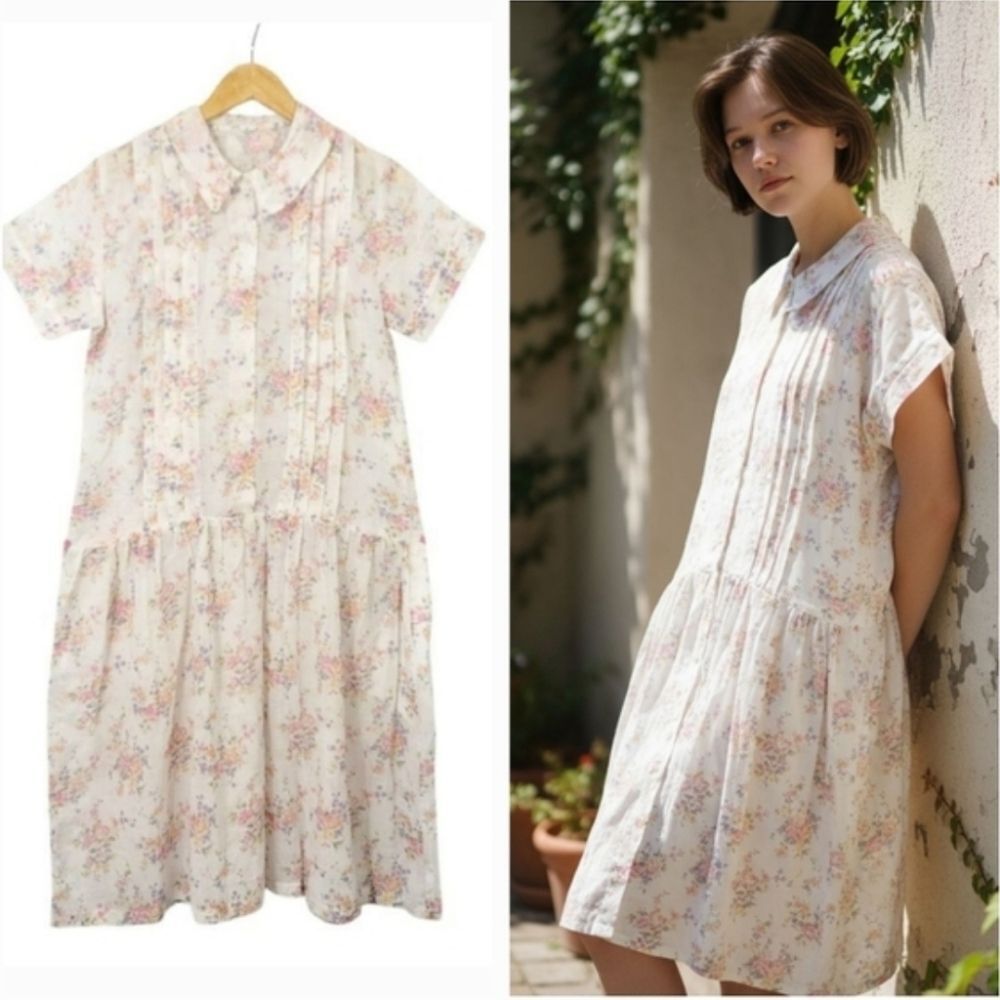 Vintage Handmade 1920s Style Cottagecore Prairie Floral Drop Waist Day Dress